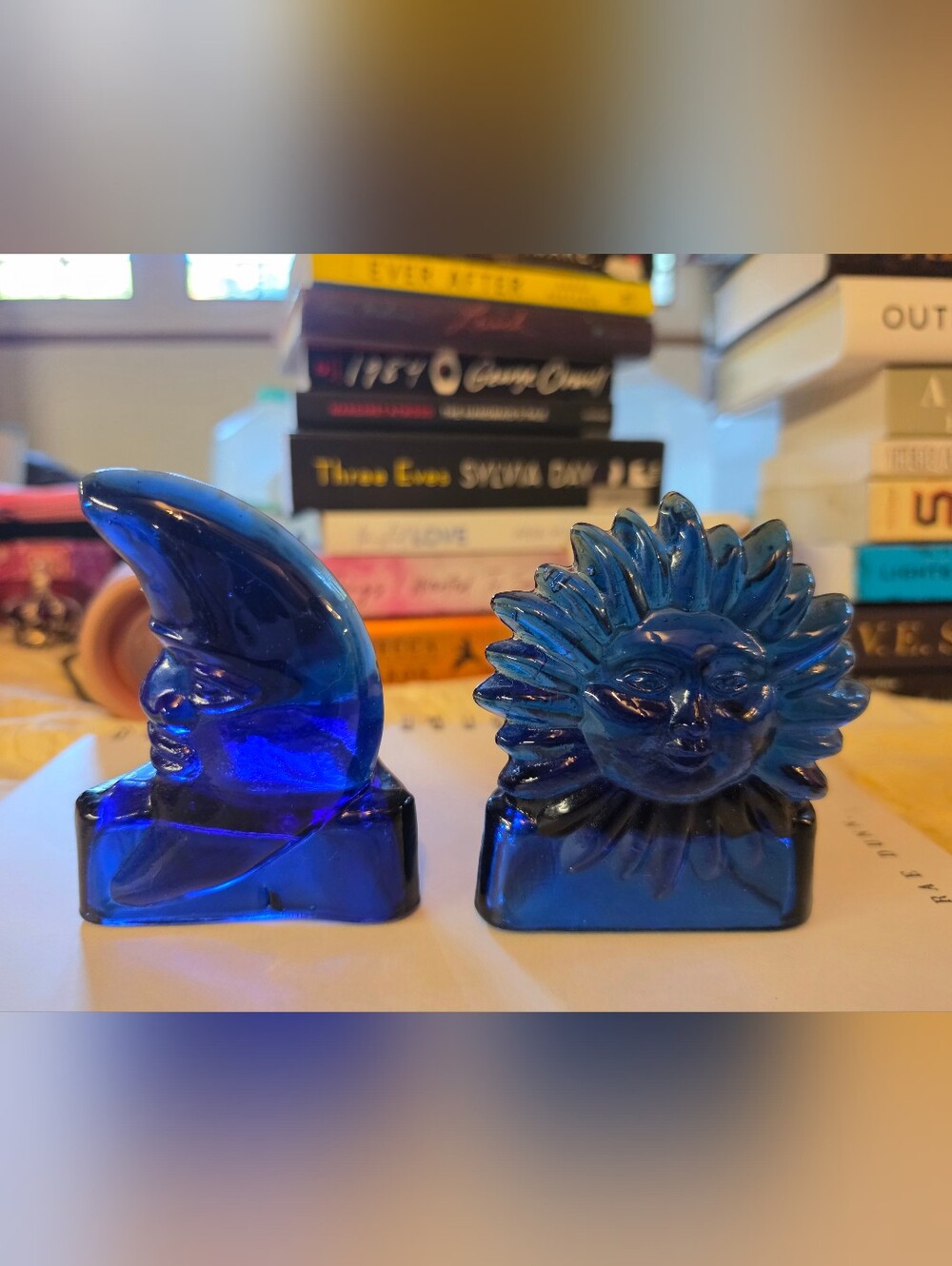 Cobalt Blue Glass Sun & Moon Candle Holders - Set of 2